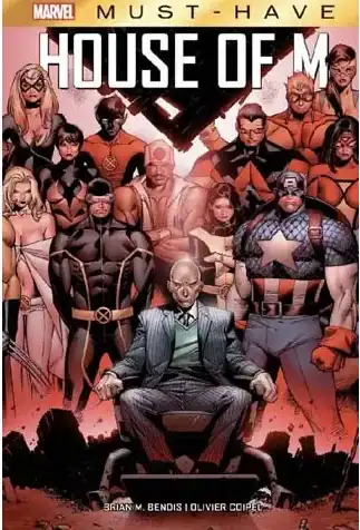 Supereroi Marvel in primo piano, protagonisti del fumetto House of M, anime e personaggi Marvel.